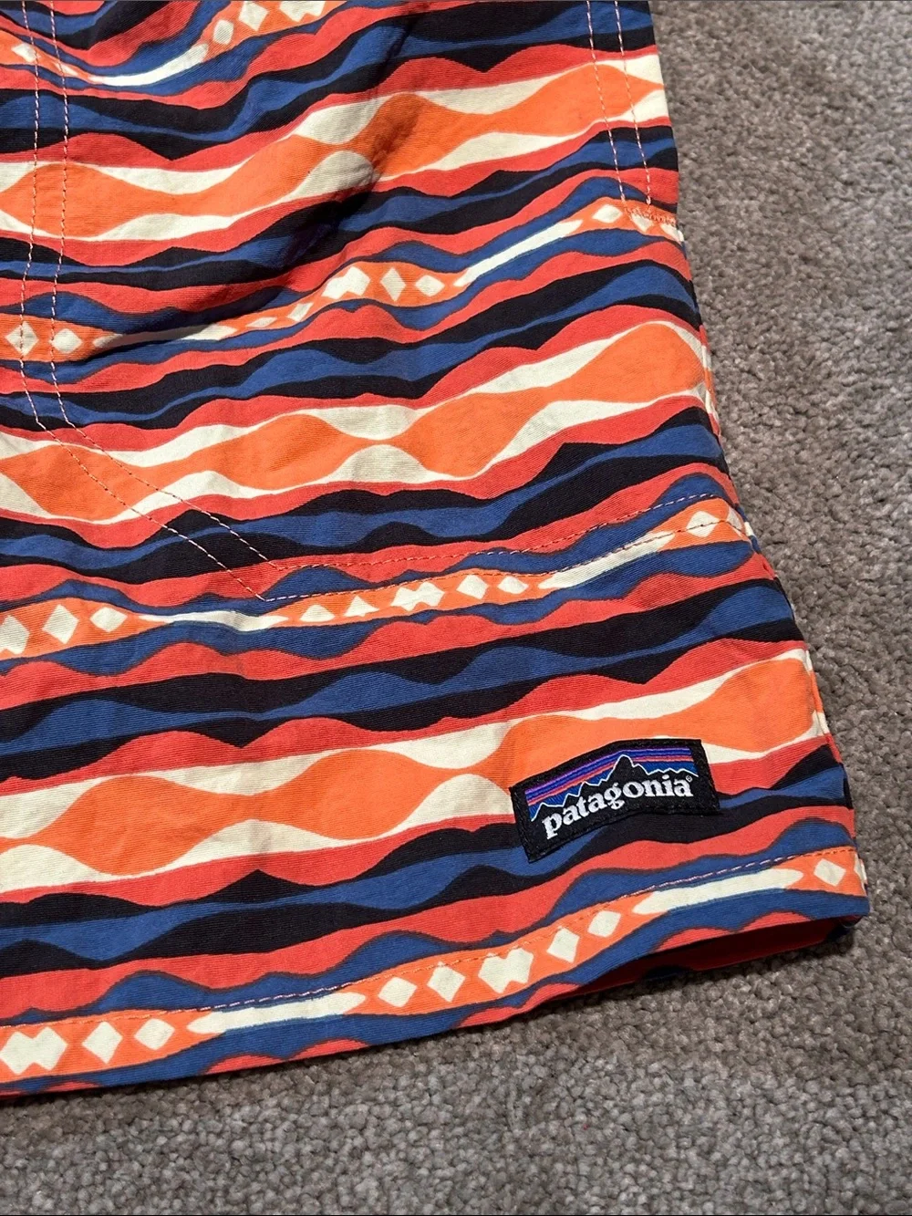 Patagonia Men’s Orange and Navy Wave-Pattern Hybrid Shorts